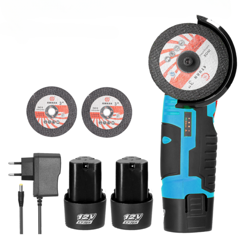 12V Akku-Winkelschleifer - Doppel-Akkupack + Schnellladegerät